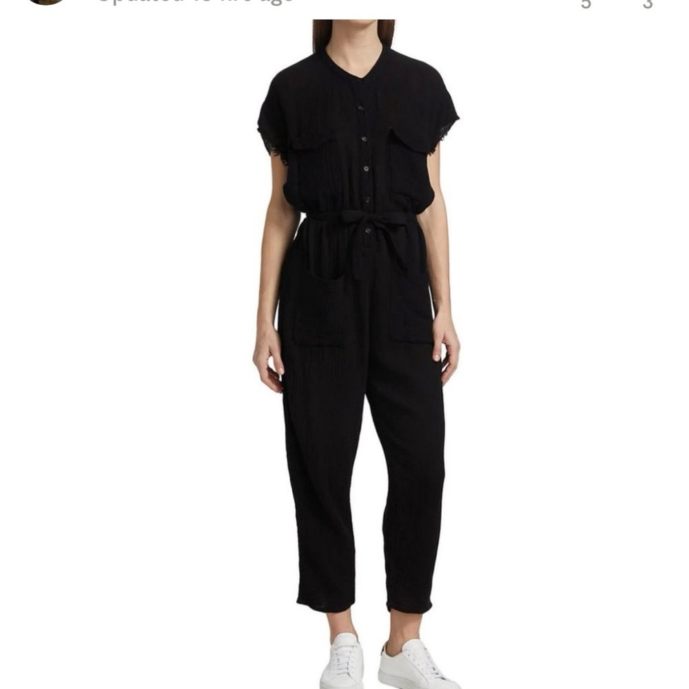 Monrow - Gauze Relaxed Jumpsuit In Black Sz Large SS Button Front No‎ Belt NWT